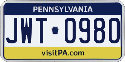 PA license plate JWT0980