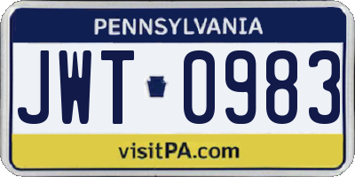 PA license plate JWT0983