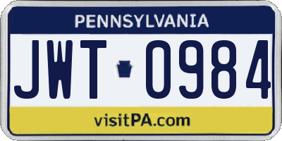 PA license plate JWT0984