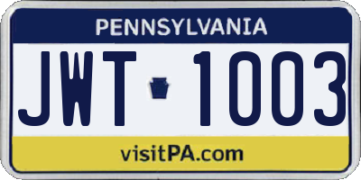 PA license plate JWT1003