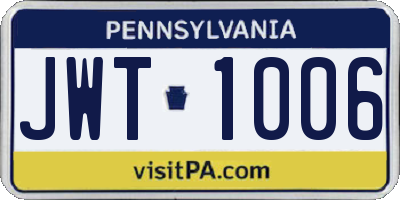 PA license plate JWT1006