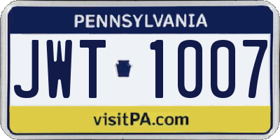 PA license plate JWT1007