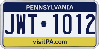 PA license plate JWT1012