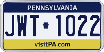 PA license plate JWT1022