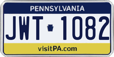 PA license plate JWT1082