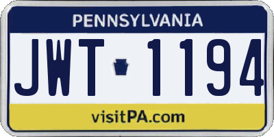 PA license plate JWT1194