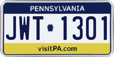 PA license plate JWT1301