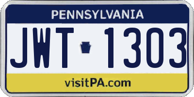 PA license plate JWT1303
