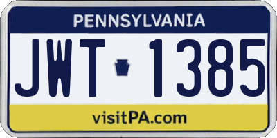 PA license plate JWT1385