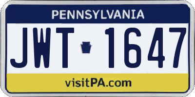 PA license plate JWT1647