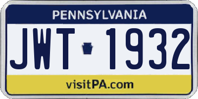 PA license plate JWT1932
