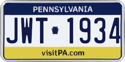 PA license plate JWT1934