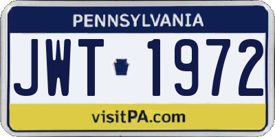 PA license plate JWT1972