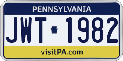 PA license plate JWT1982