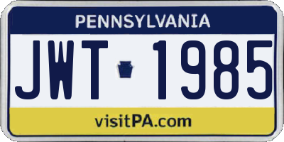 PA license plate JWT1985