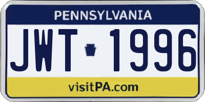 PA license plate JWT1996