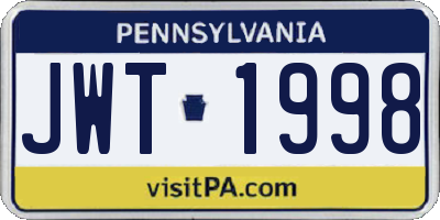 PA license plate JWT1998