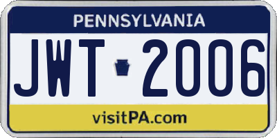 PA license plate JWT2006