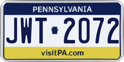 PA license plate JWT2072