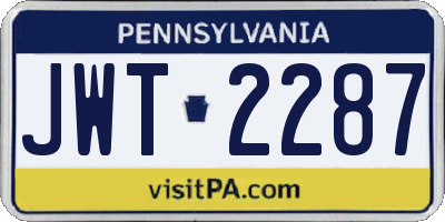 PA license plate JWT2287