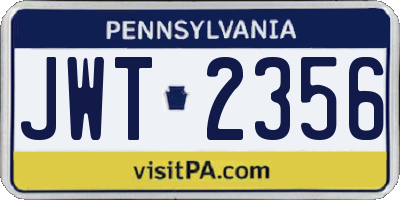 PA license plate JWT2356
