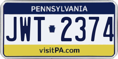 PA license plate JWT2374