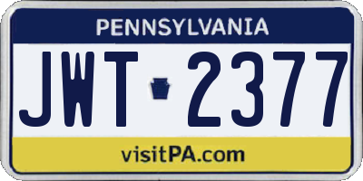 PA license plate JWT2377