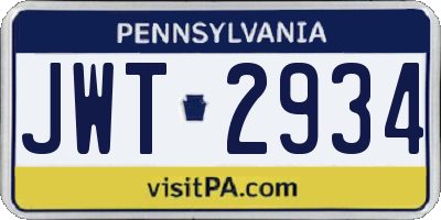 PA license plate JWT2934