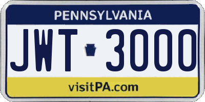 PA license plate JWT3000