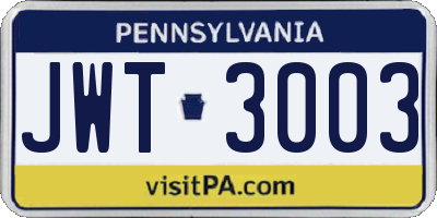 PA license plate JWT3003