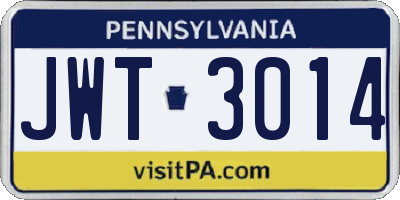PA license plate JWT3014