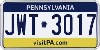 PA license plate JWT3017