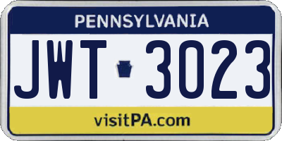 PA license plate JWT3023