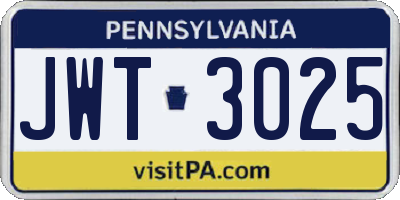PA license plate JWT3025
