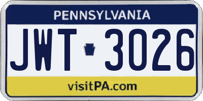 PA license plate JWT3026