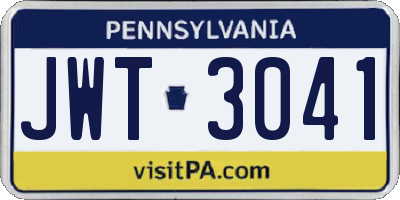 PA license plate JWT3041