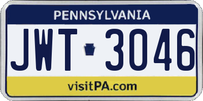 PA license plate JWT3046