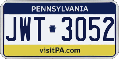 PA license plate JWT3052