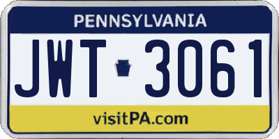 PA license plate JWT3061