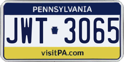 PA license plate JWT3065