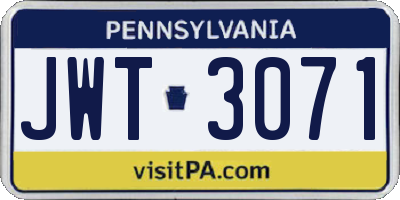PA license plate JWT3071