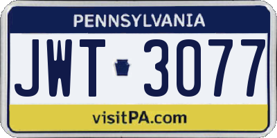 PA license plate JWT3077