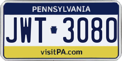 PA license plate JWT3080