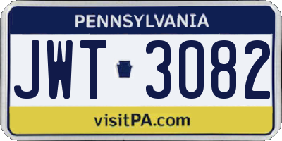 PA license plate JWT3082