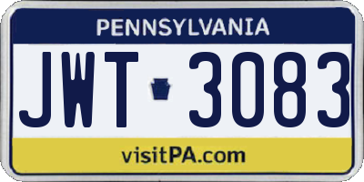 PA license plate JWT3083