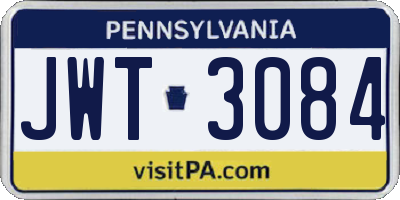 PA license plate JWT3084