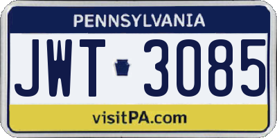 PA license plate JWT3085