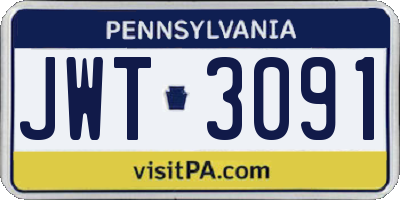 PA license plate JWT3091