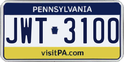 PA license plate JWT3100