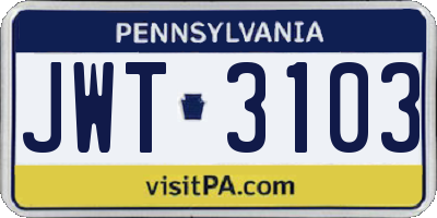 PA license plate JWT3103